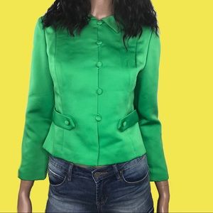 Vintage 70s Gidding Jenny Green Satin Silk Blazer